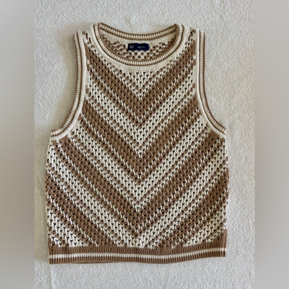 GAP Sweaters - GAP Cream and Brown Crocheted Knit Tank Sweater